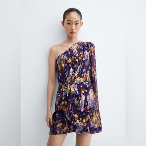 Mango printed asymmetrical purple dress NWT